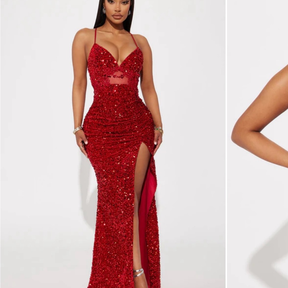 Fashion Nova Red Sequin Maxi Dress